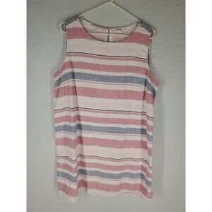 Beach Lunch Lounge Red Blue White Cotton Linen Mini Shift Dress Size XL